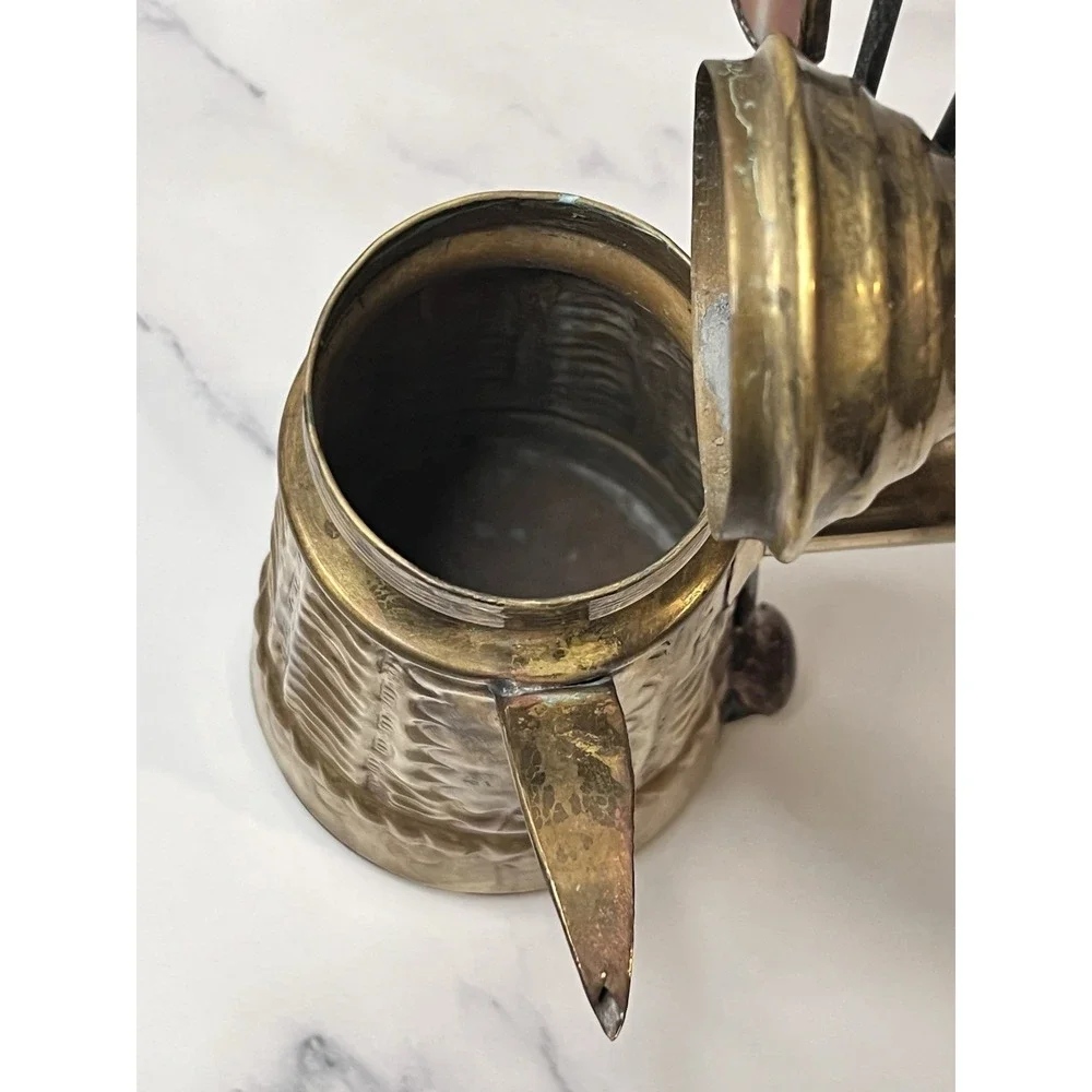 Vintage Brass Turkish Arabic Dallah Coffee Pot With Glass Embellishments Feather